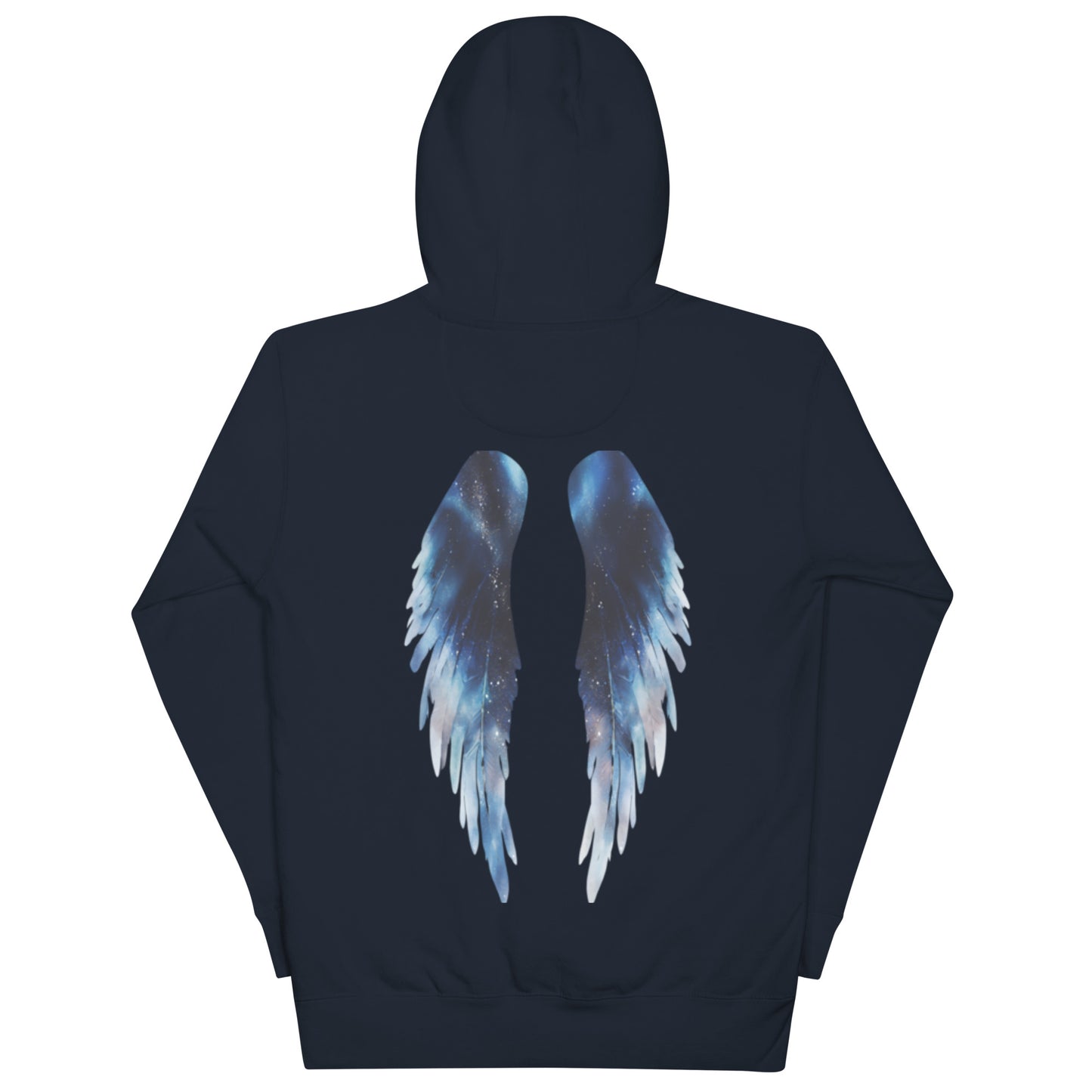 Navy Blazer Galaxy Wings Hoodie with cosmic wing design. A blend of comfort and celestial aesthetics for everyday wear