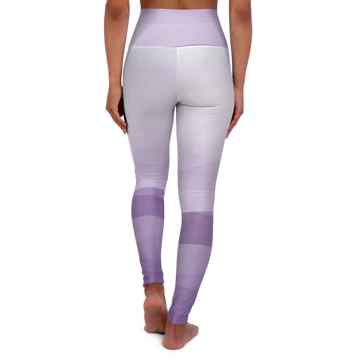 Back view of lavender and white gradient leggings, highlighting the seamless and comfortable design