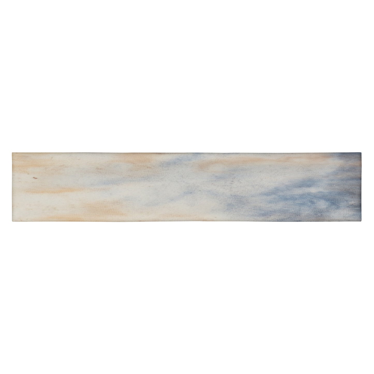 Earthy tones tie-dye headband with soft beige and blue hues, displayed flat with a seamless pattern design