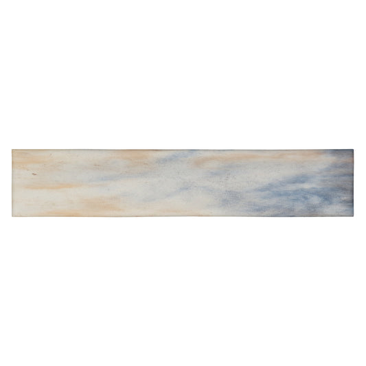 Earthy tones tie-dye headband with soft beige and blue hues, displayed flat with a seamless pattern design