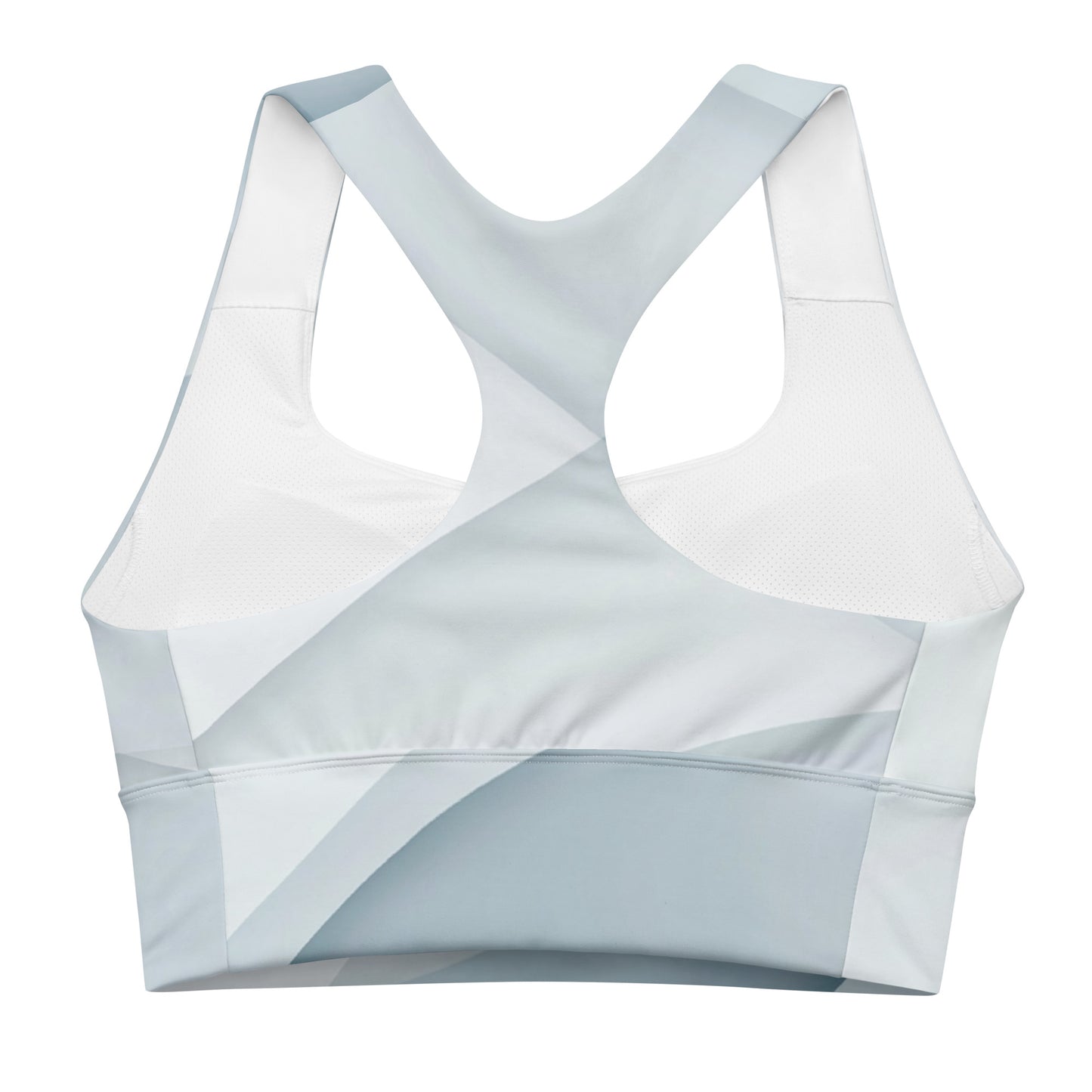 Racerback design showcasing geometric pastel patterns, blending support and modern style for versatile athletic performance.