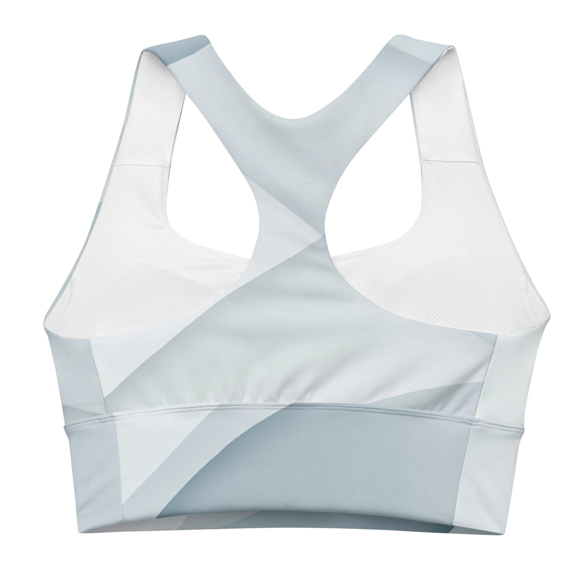 Racerback design showcasing geometric pastel patterns, blending support and modern style for versatile athletic performance.