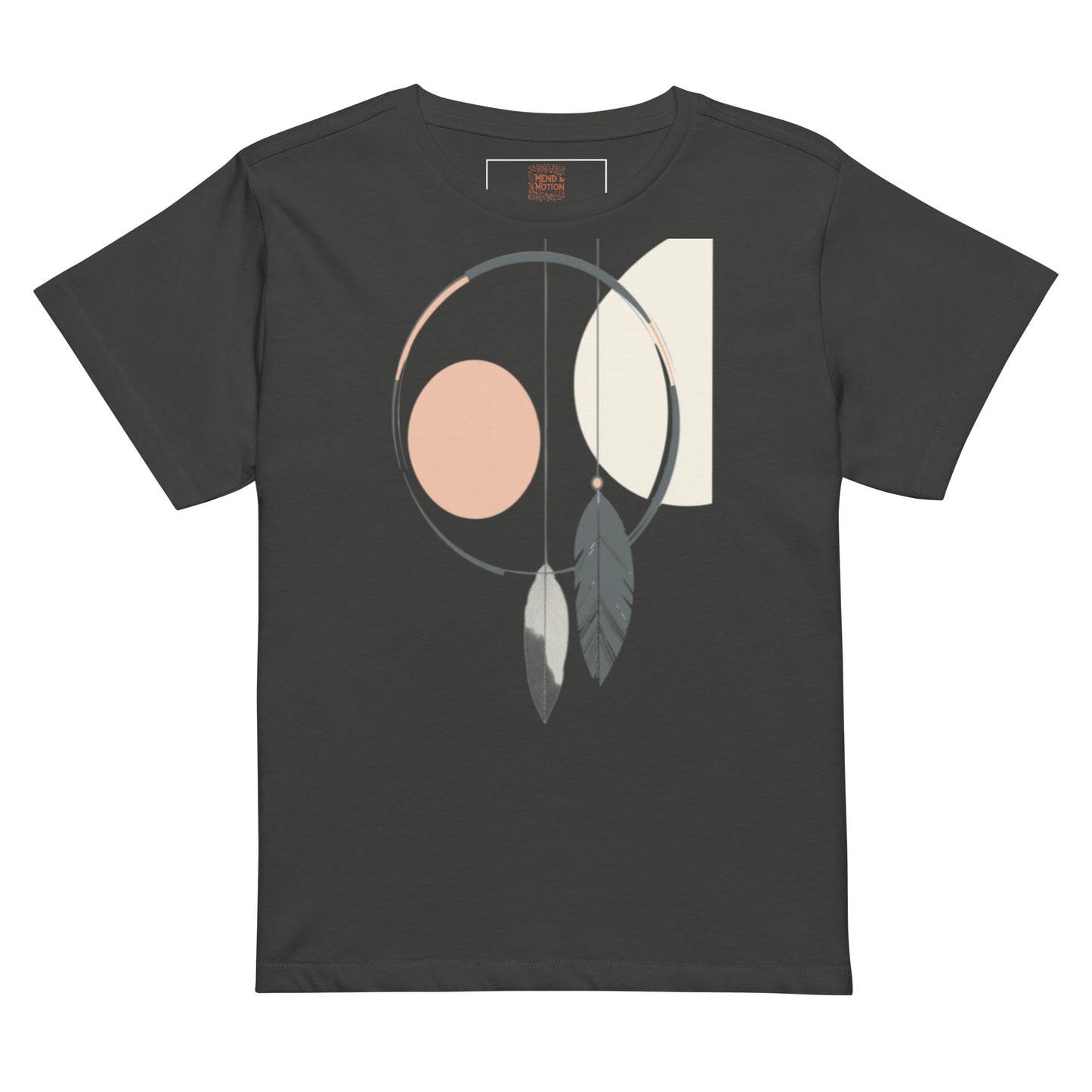 Vintage black tee featuring a boho dreamcatcher with geometric pastel shapes.